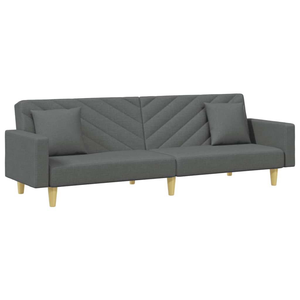 Sofá-cama 2 lugares c/ almofadas/apoio pés tecido cinza-escuro