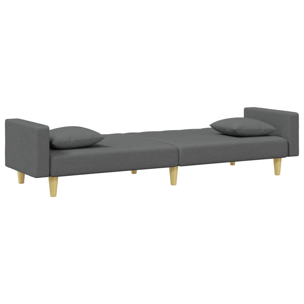 Sofá-cama 2 lugares c/ almofadas/apoio pés tecido cinza-escuro