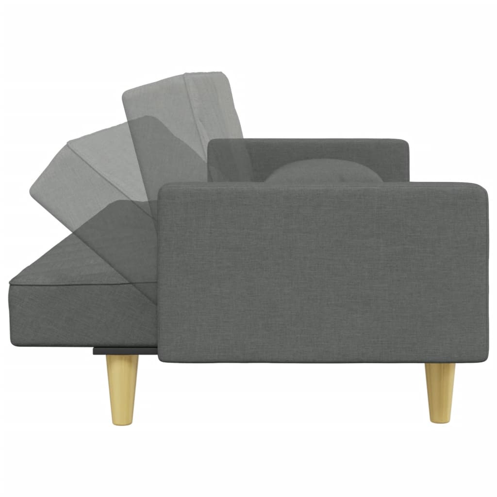 Sofá-cama 2 lugares c/ almofadas/apoio pés tecido cinza-escuro