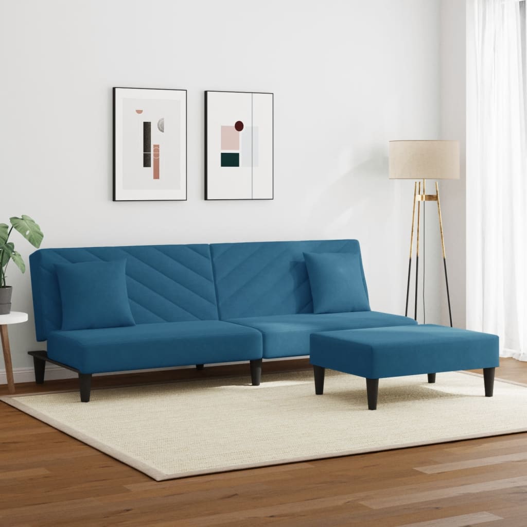2 pcs conjunto de sofás com almofadas veludo azul