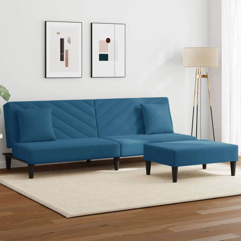 2 pcs conjunto de sofás com almofadas veludo azul