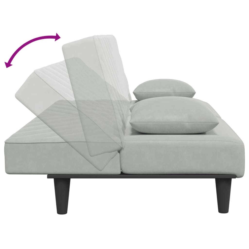 2 pcs conjunto de sofás com almofadas veludo cinzento-claro