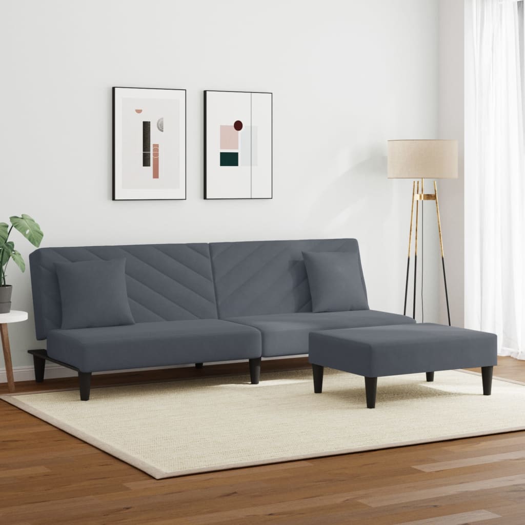 2 pcs conjunto de sofás com almofadas veludo cinzento-escuro