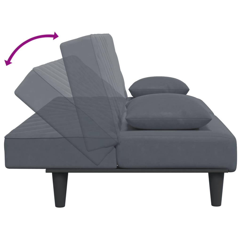 2 pcs conjunto de sofás com almofadas veludo cinzento-escuro