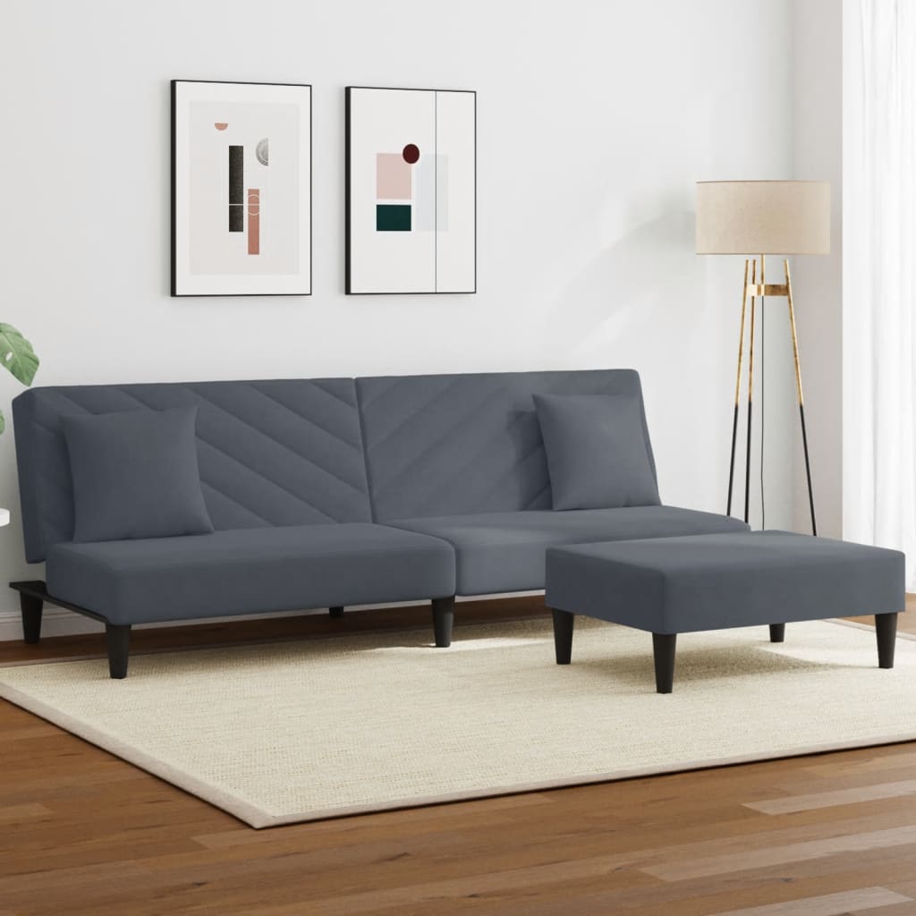 2 pcs conjunto de sofás com almofadas veludo cinzento-escuro