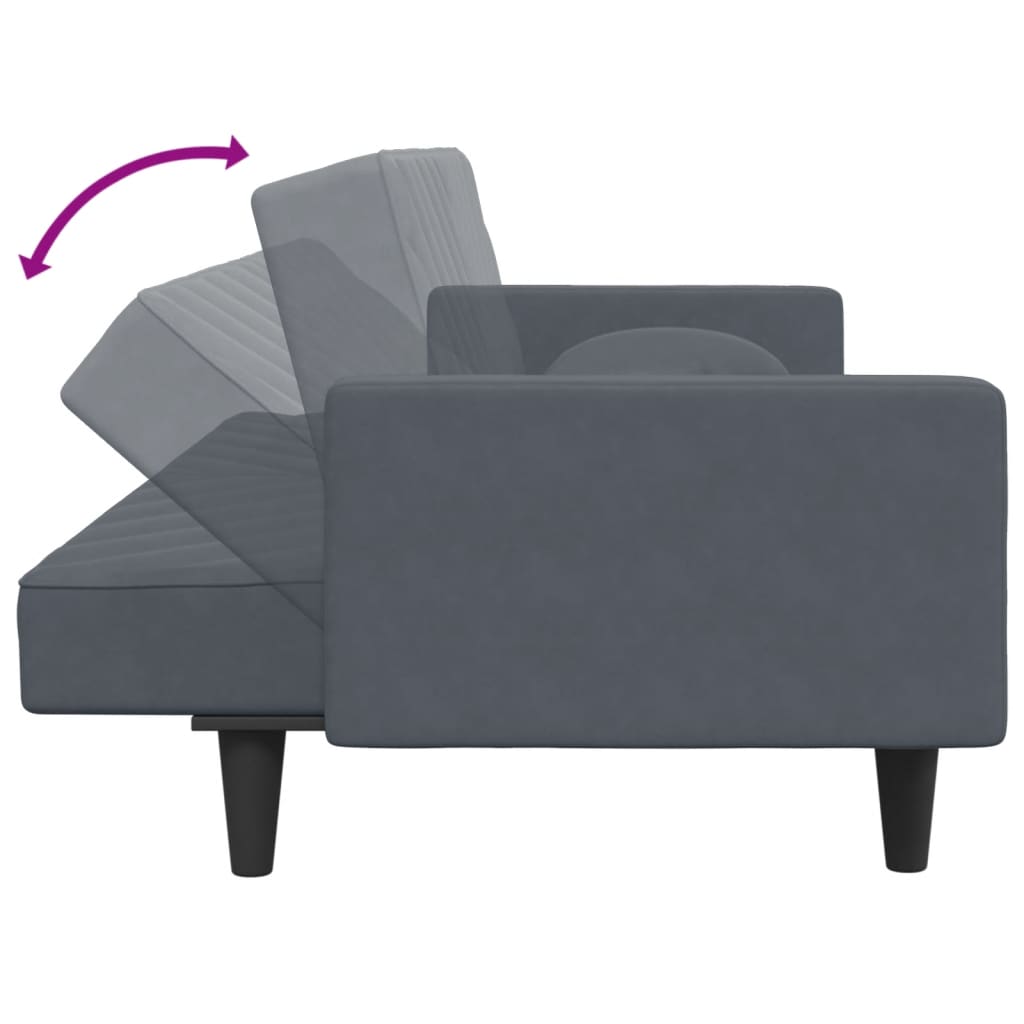 2 pcs conjunto de sofás com almofadas veludo cinzento-escuro