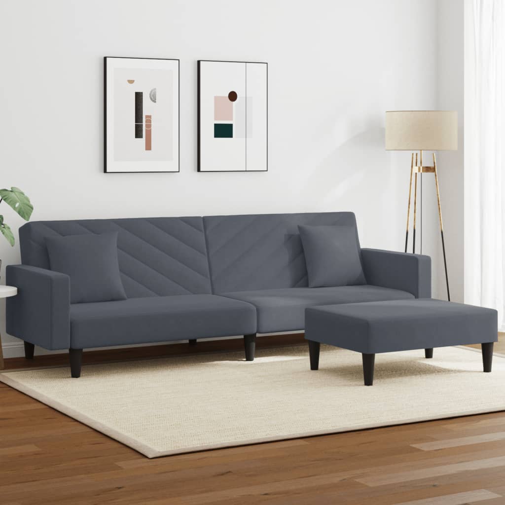 2 pcs conjunto de sofás com almofadas veludo cinzento-escuro