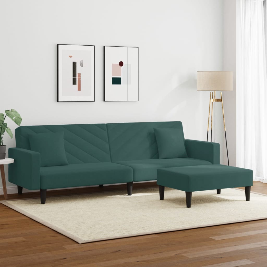2 pcs conjunto de sofás com almofadas veludo verde-escuro