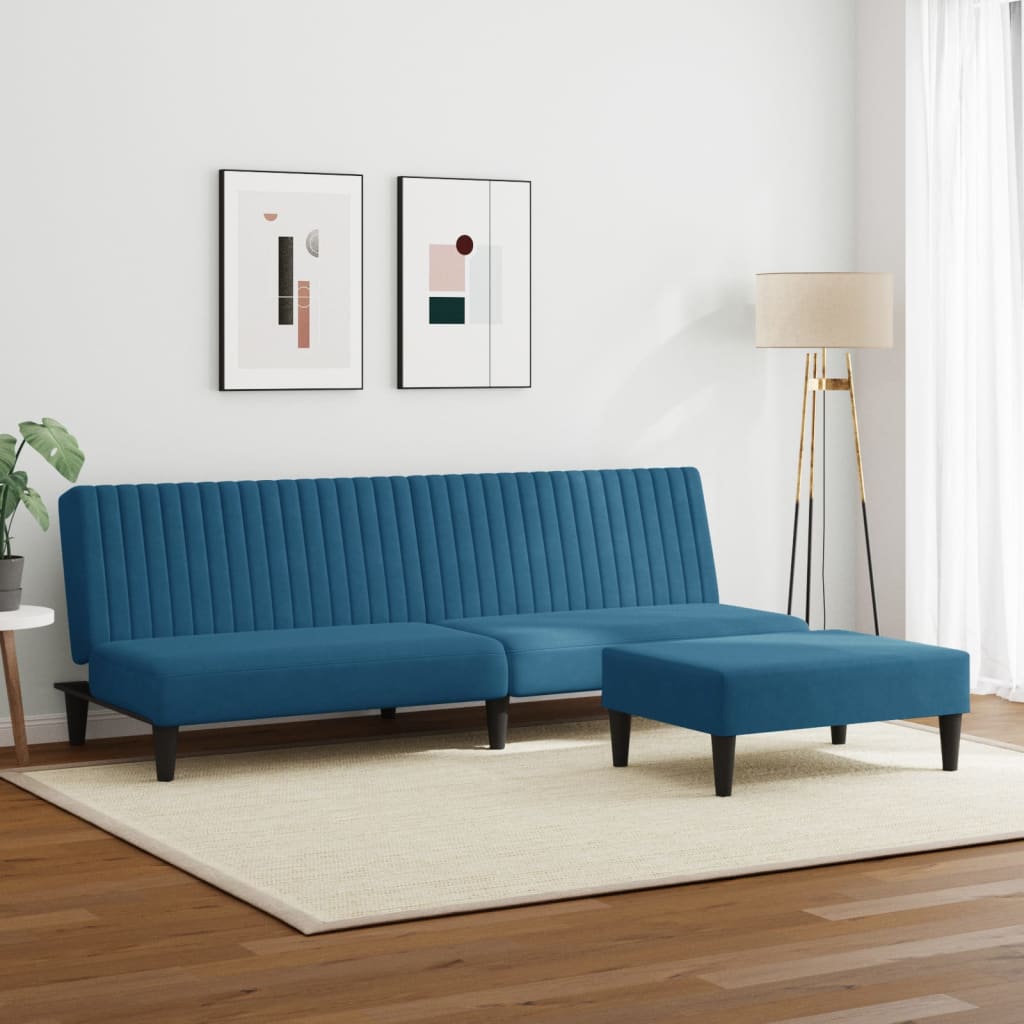 2 pcs conjunto de sofás veludo azul