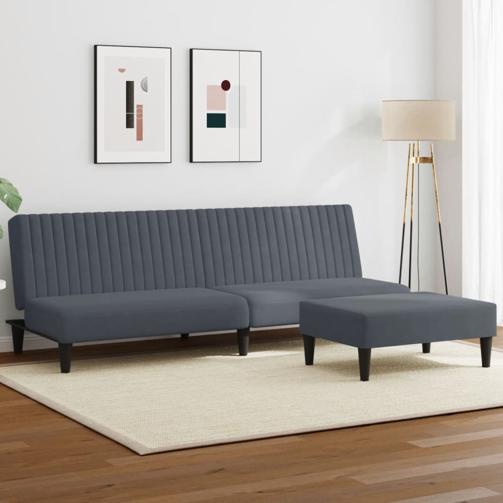 2 pcs conjunto de sofás veludo cinzento-escuro