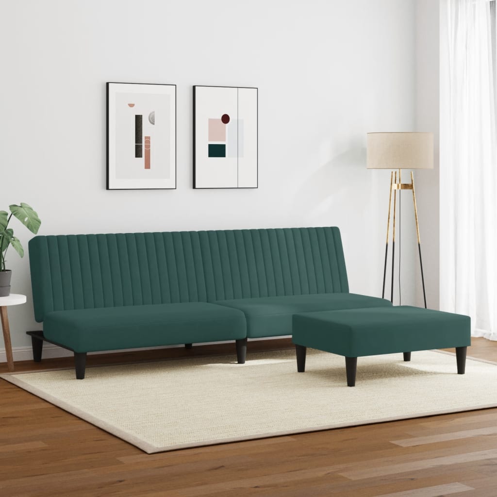 2 pcs conjunto de sofás veludo verde-escuro