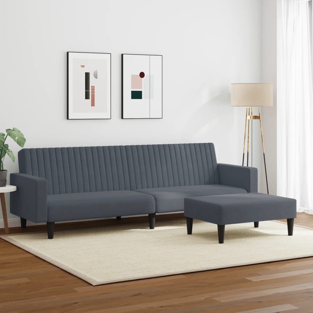 2 pcs conjunto de sofás veludo cinzento-escuro