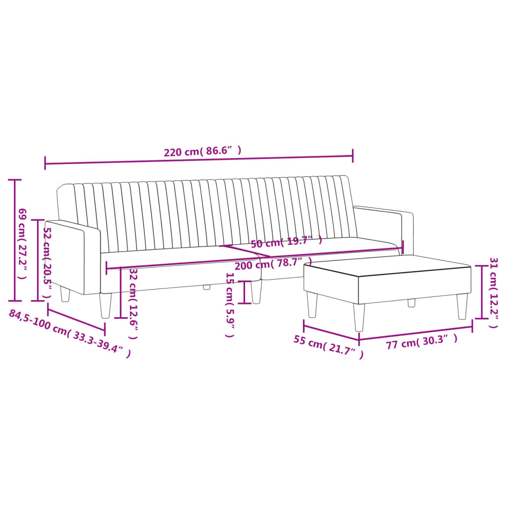 2 pcs conjunto de sofás veludo cinzento-escuro