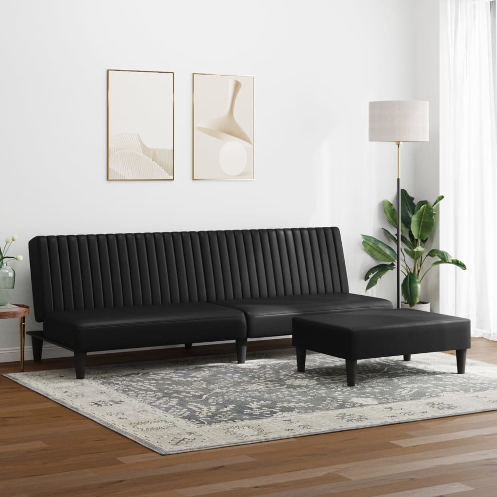 2 pcs conjunto de sofás couro artificial preto
