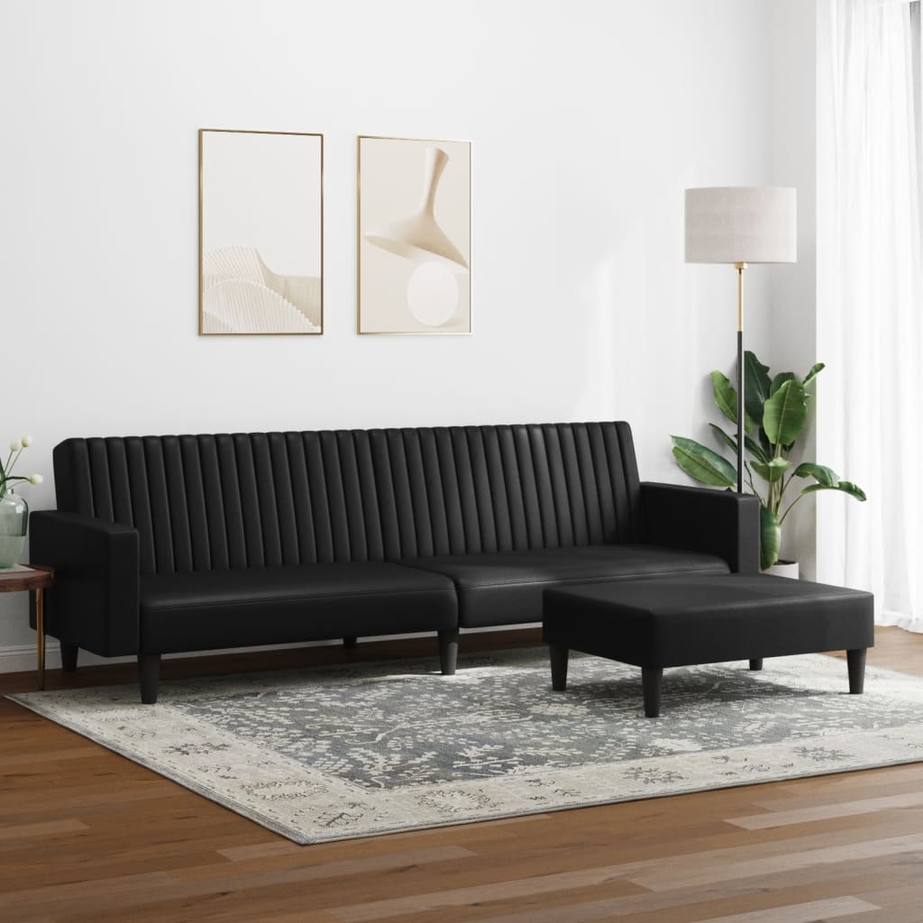 2 pcs conjunto de sofás couro artificial preto