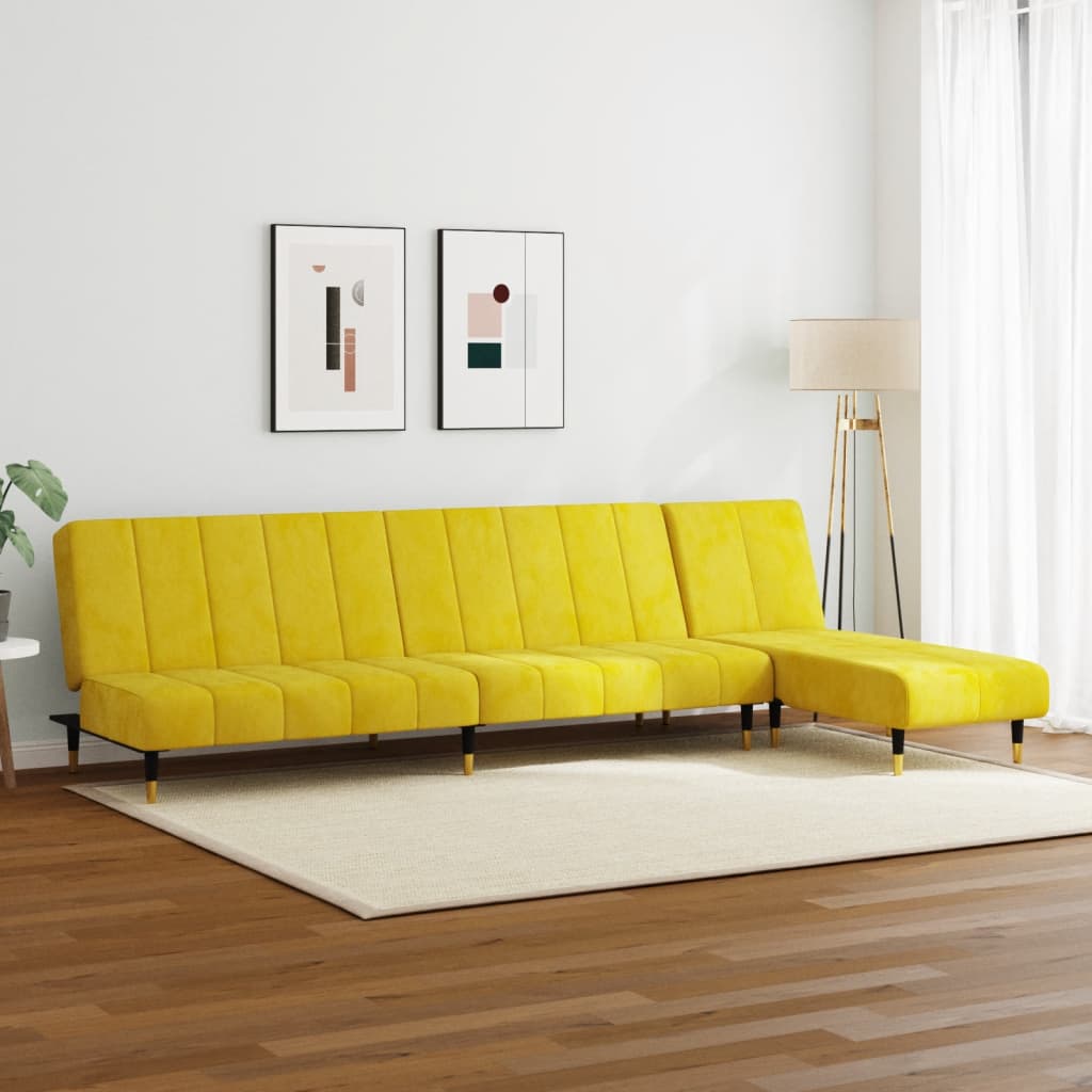 2 pcs conjunto de sofás veludo amarelo