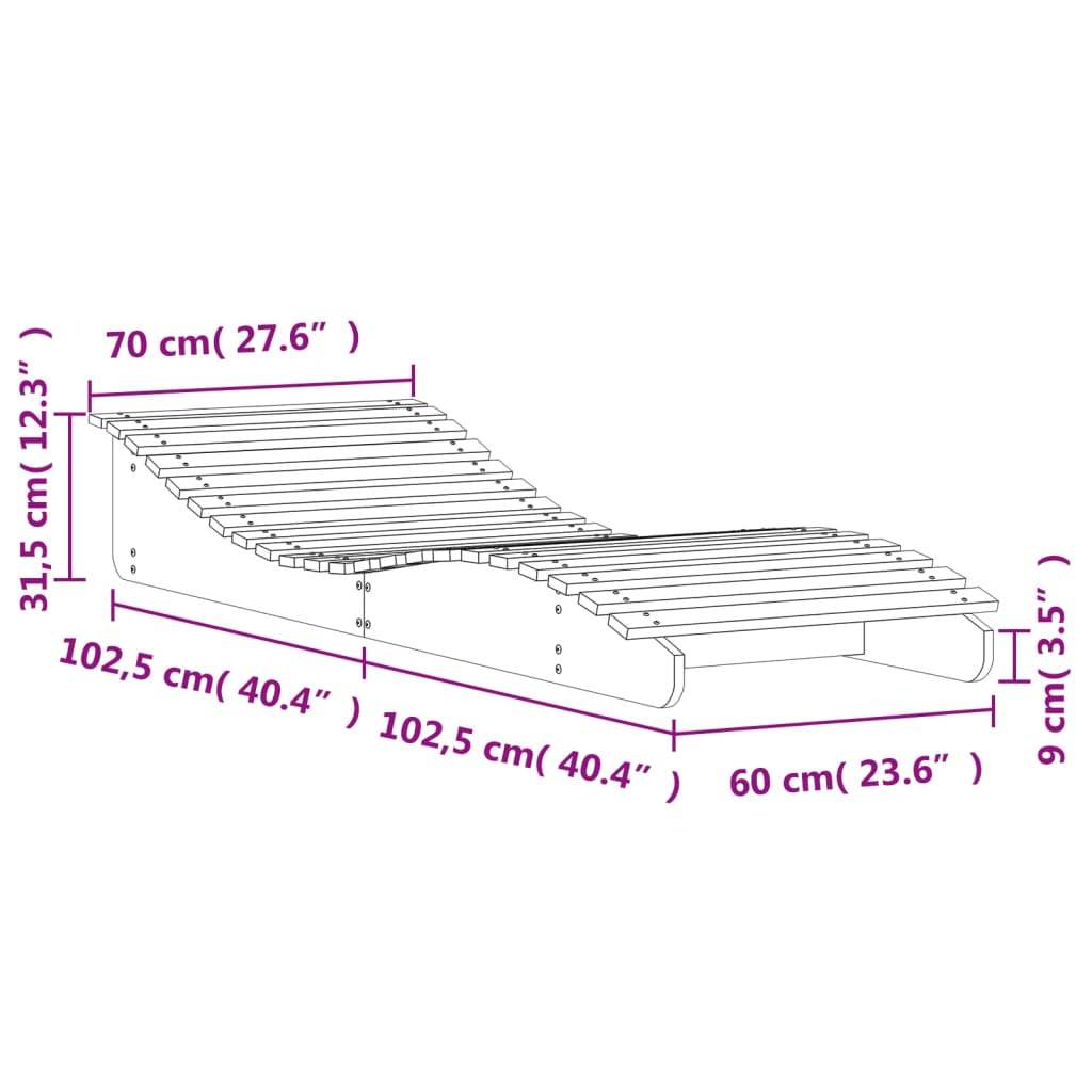 Sun lounger 205x70x31.5 cm solid pine wood white