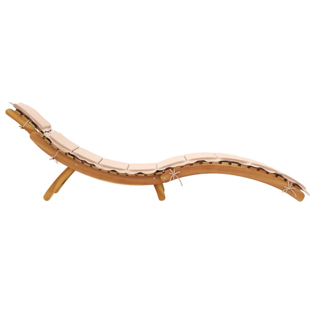 Sun lounger with cushion in solid acacia wood, beige