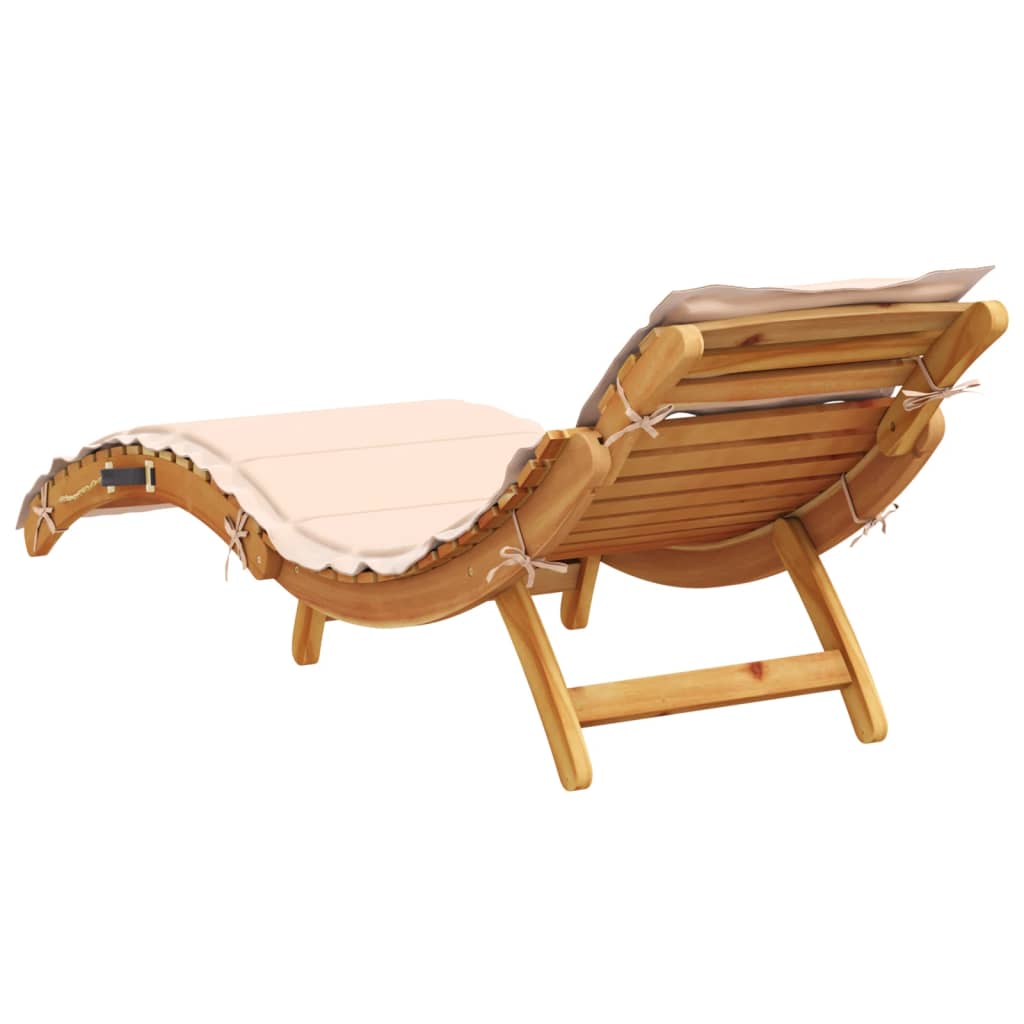 Sun lounger with cushion in solid acacia wood, beige