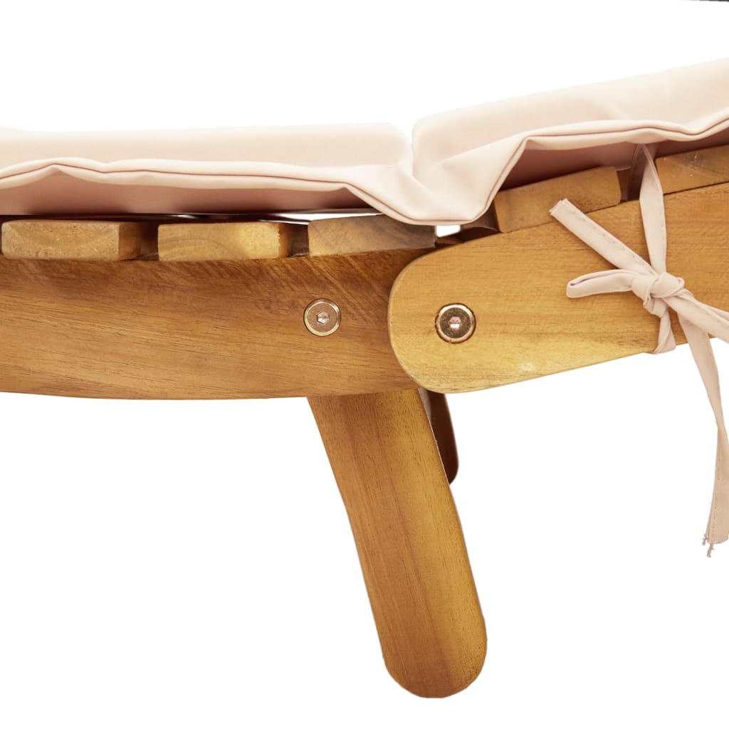 Sun lounger with cushion in solid acacia wood, beige