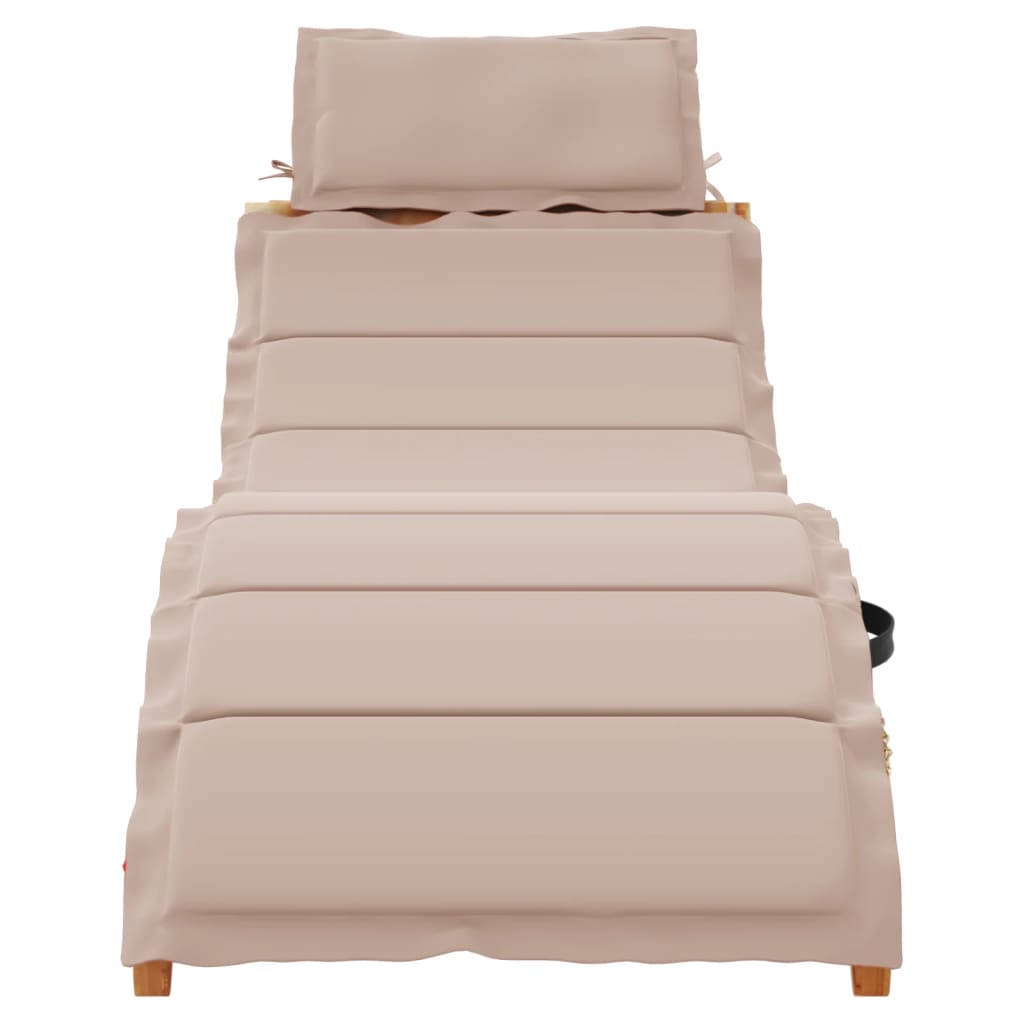 Sun lounger with solid acacia cushion in taupe
