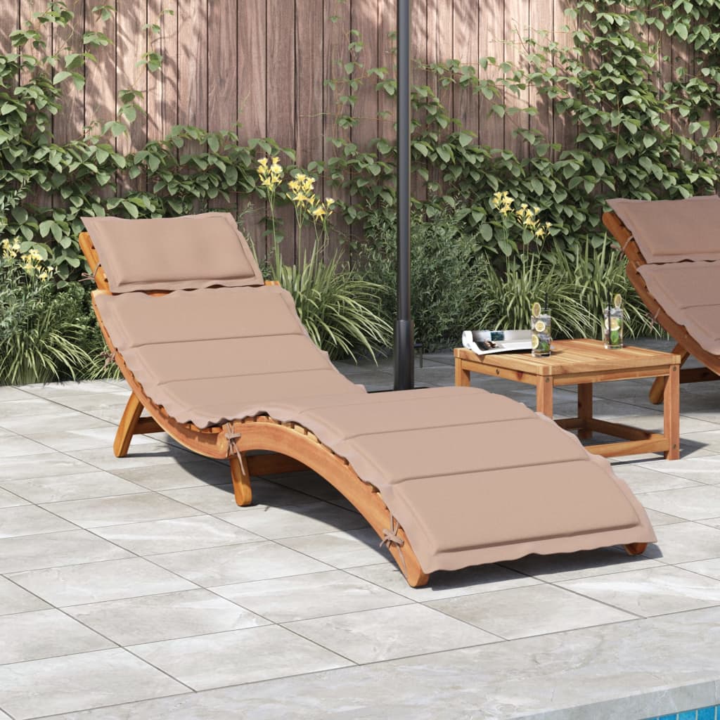 Sun lounger with solid acacia cushion in taupe