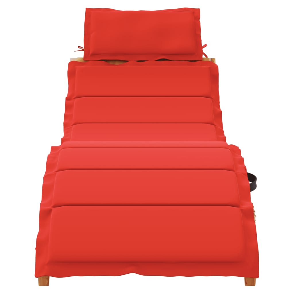 Sun lounger with cushion in solid acacia wood, red