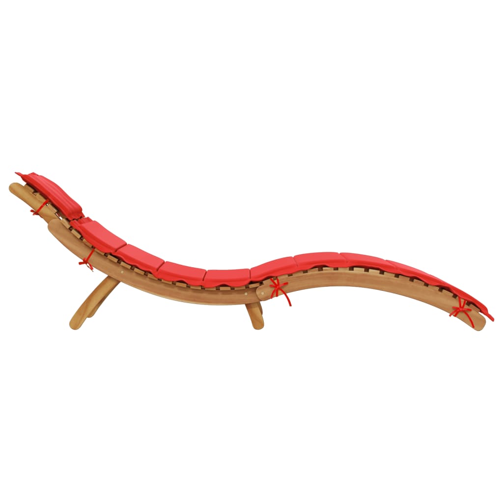 Sun lounger with cushion in solid acacia wood, red