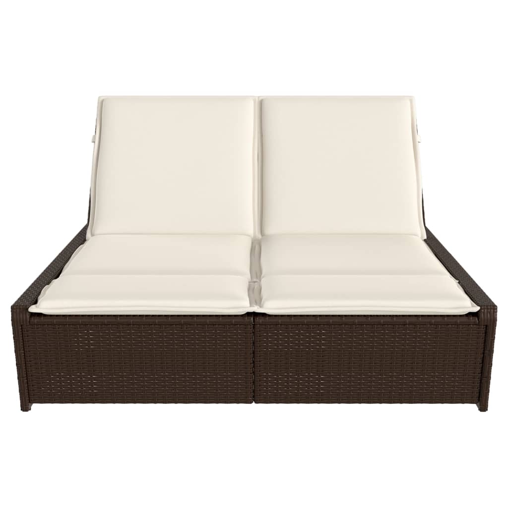 Double sun lounger with cushions in brown poly rattan