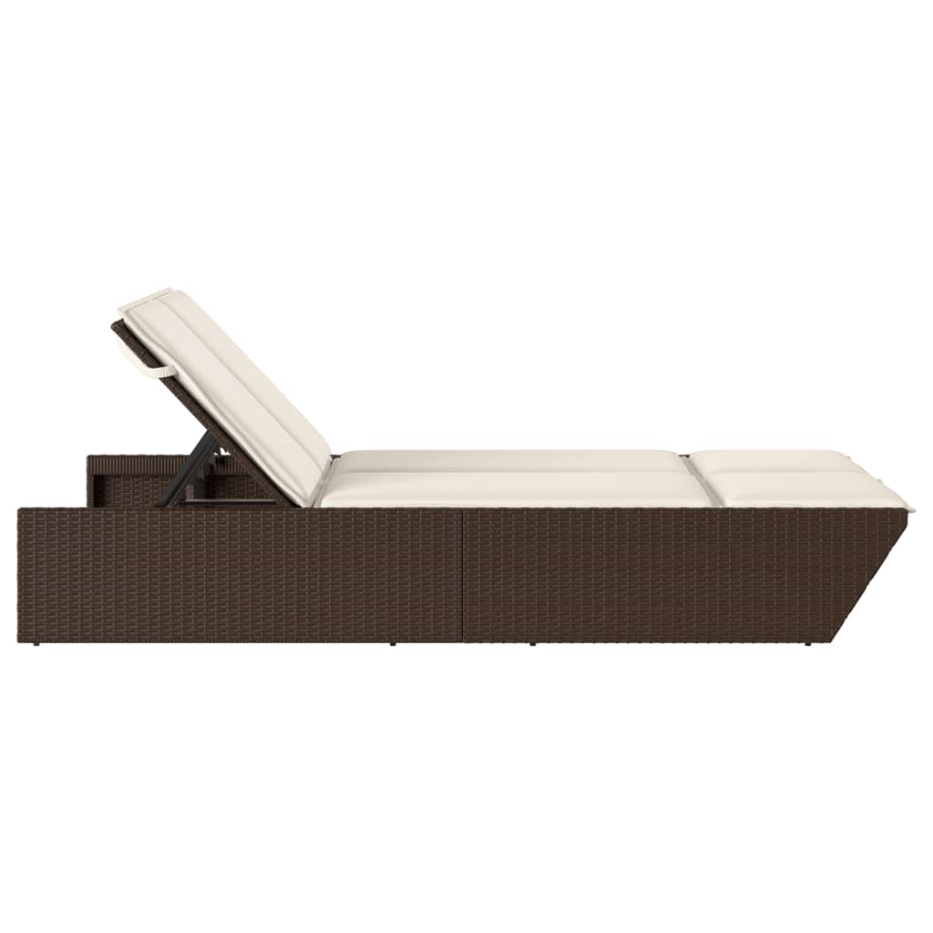 Double sun lounger with cushions in brown poly rattan