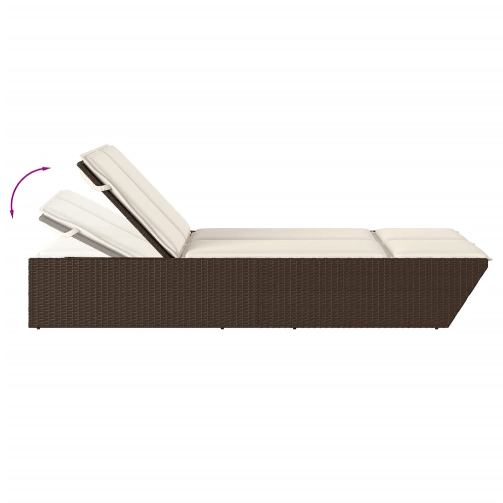 Double sun lounger with cushions in brown poly rattan