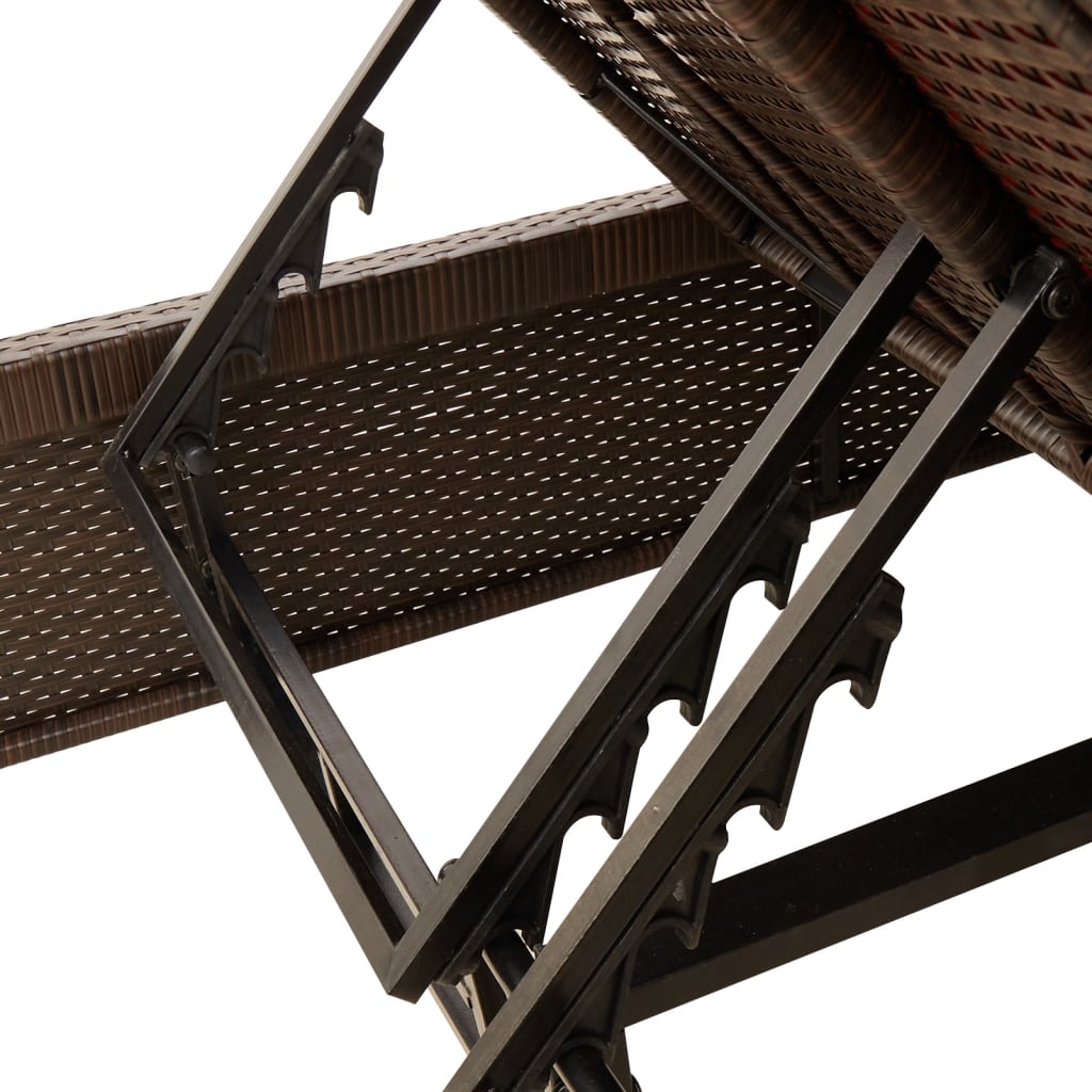 Double sun lounger with cushions in brown poly rattan