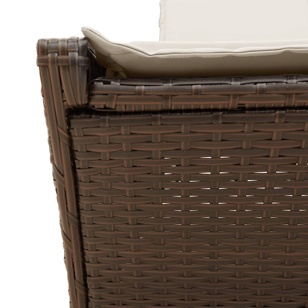 Double sun lounger with cushions in brown poly rattan