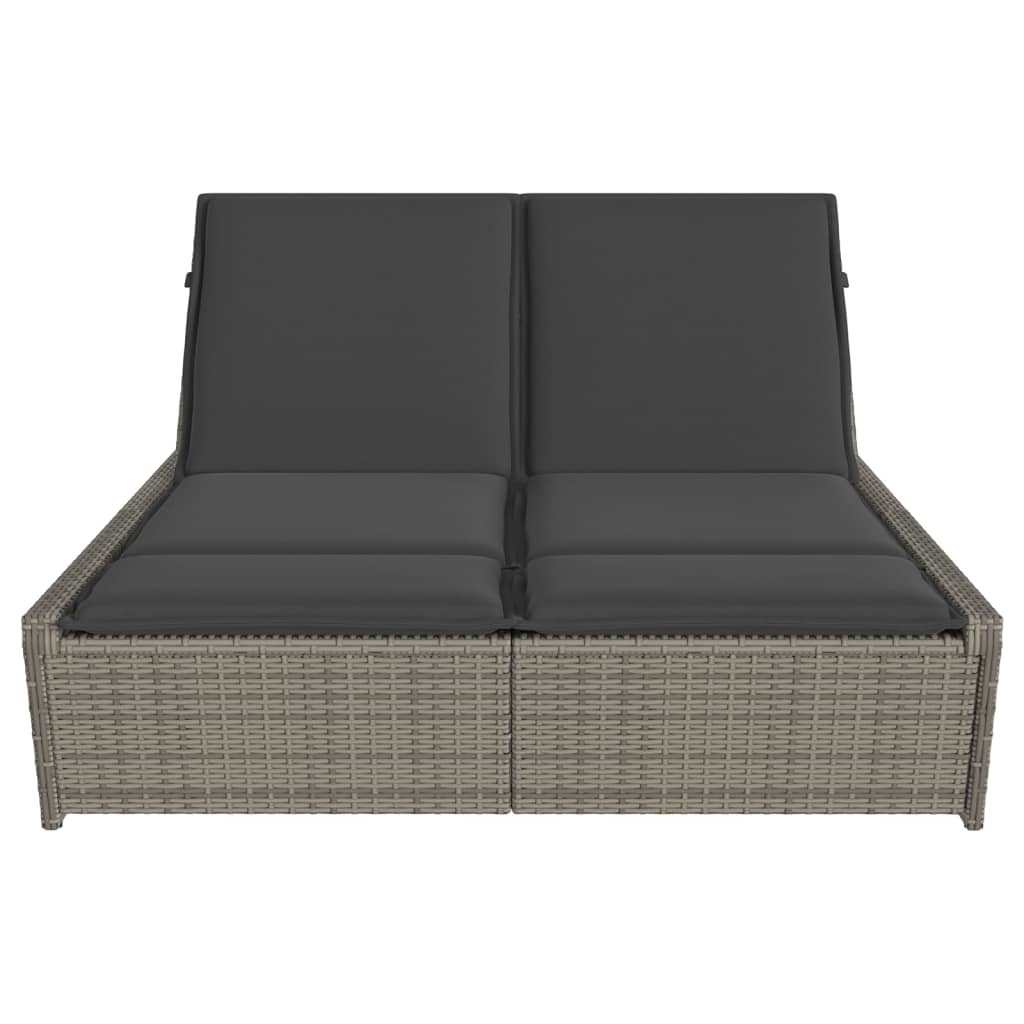 Double sun lounger with cushions in grey poly rattan