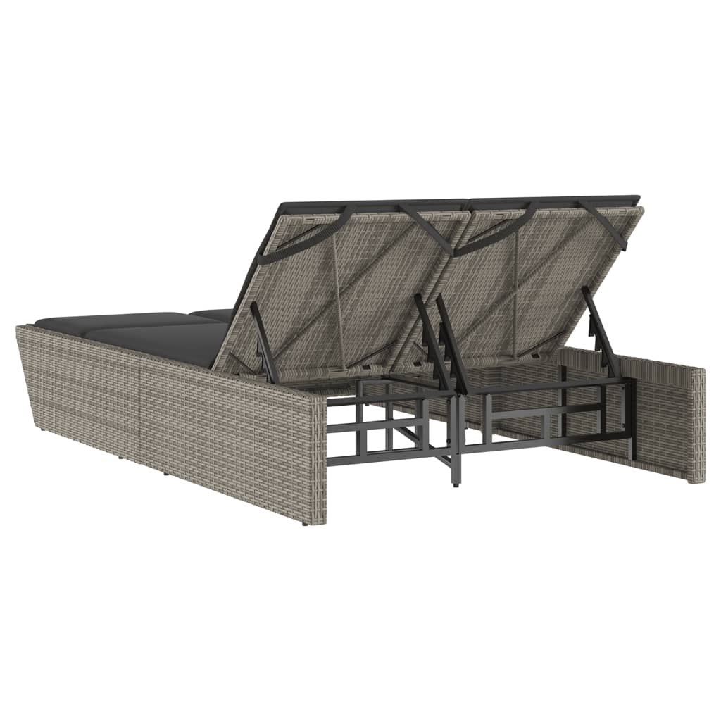 Double sun lounger with cushions in grey poly rattan