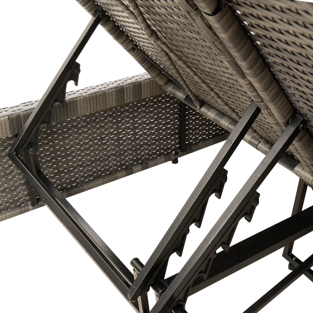 Double sun lounger with cushions in grey poly rattan