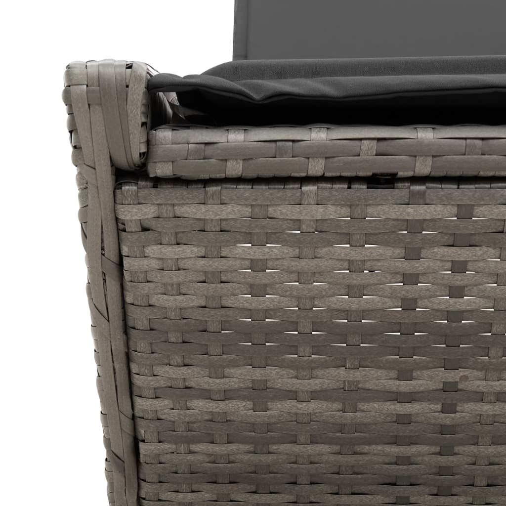 Double sun lounger with cushions in grey poly rattan