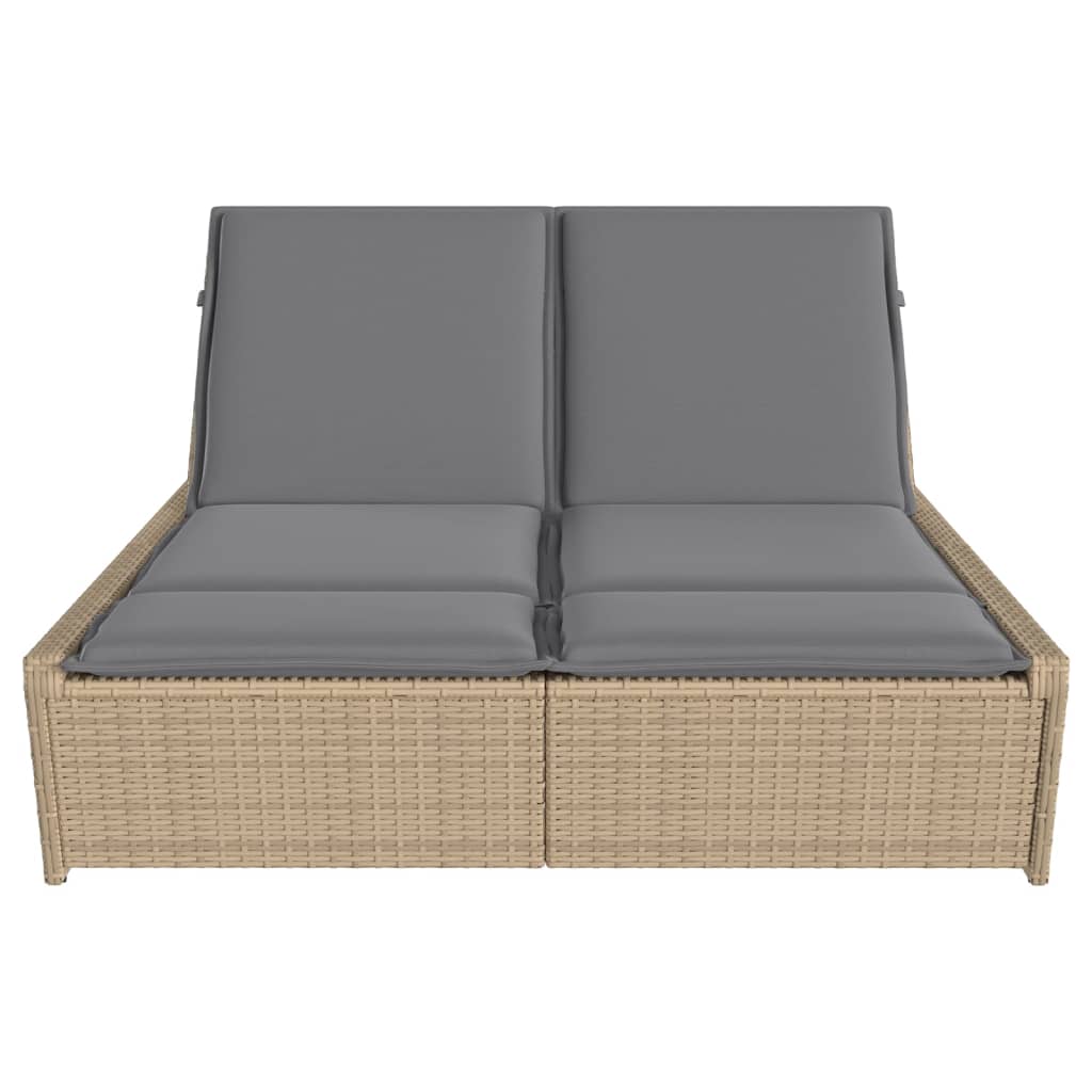 Double sun lounger with cushions in beige PE wicker