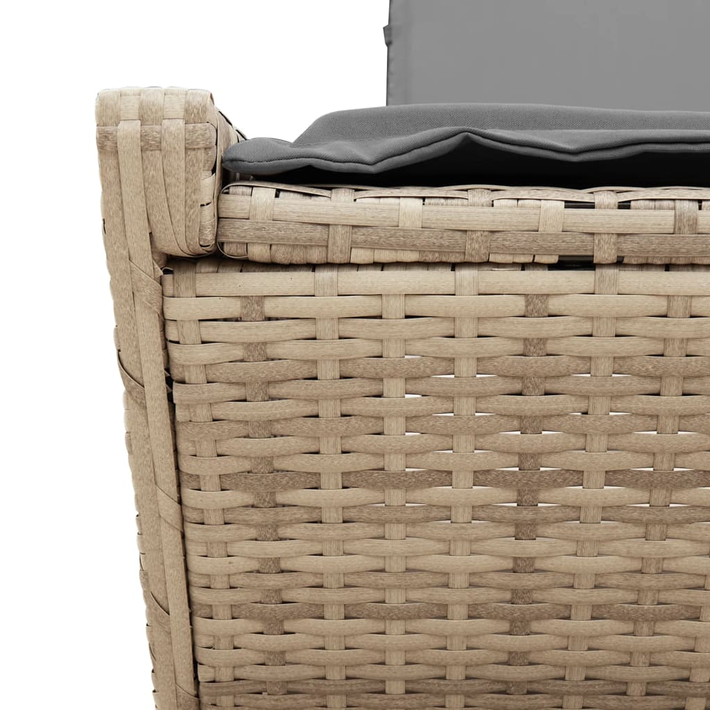 Double sun lounger with cushions in beige PE wicker