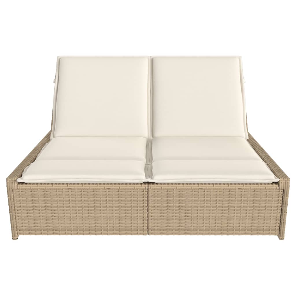 Double sun lounger with cushions in beige PE wicker