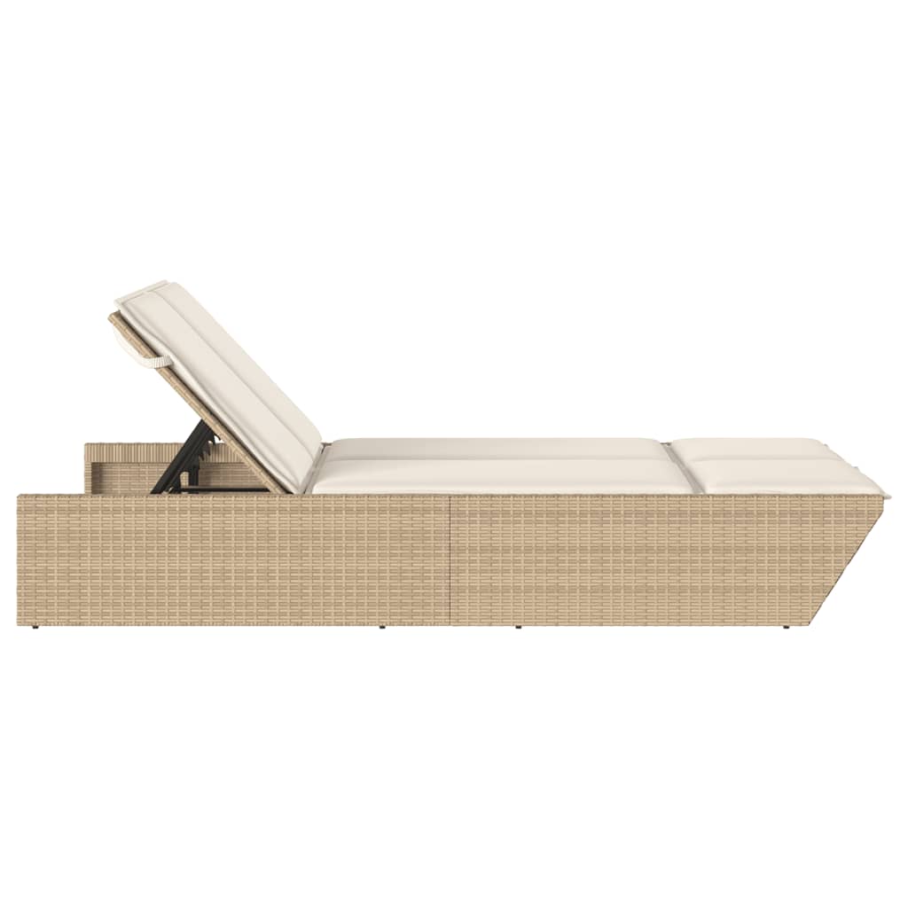Double sun lounger with cushions in beige PE wicker