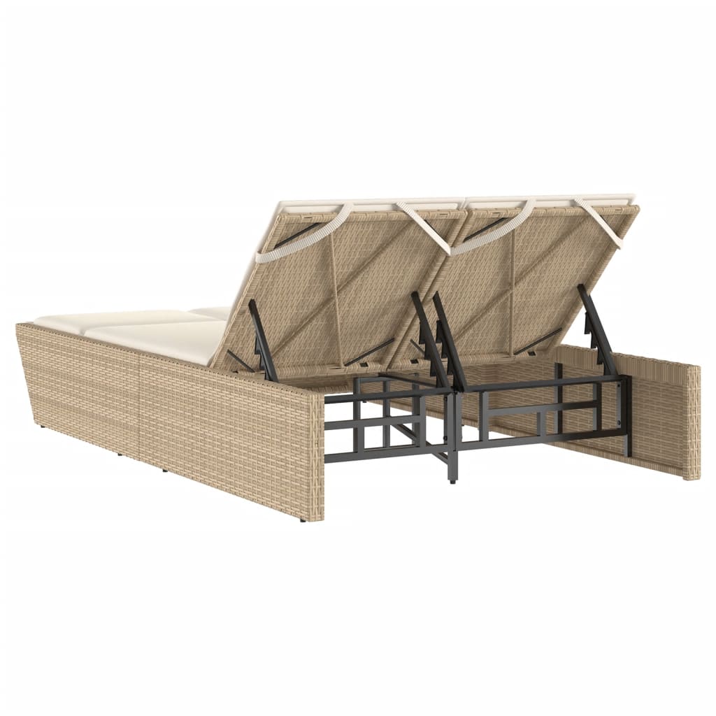 Double sun lounger with cushions in beige PE wicker