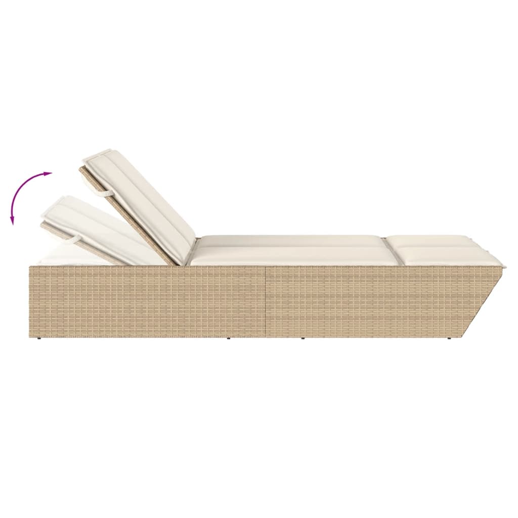 Double sun lounger with cushions in beige PE wicker