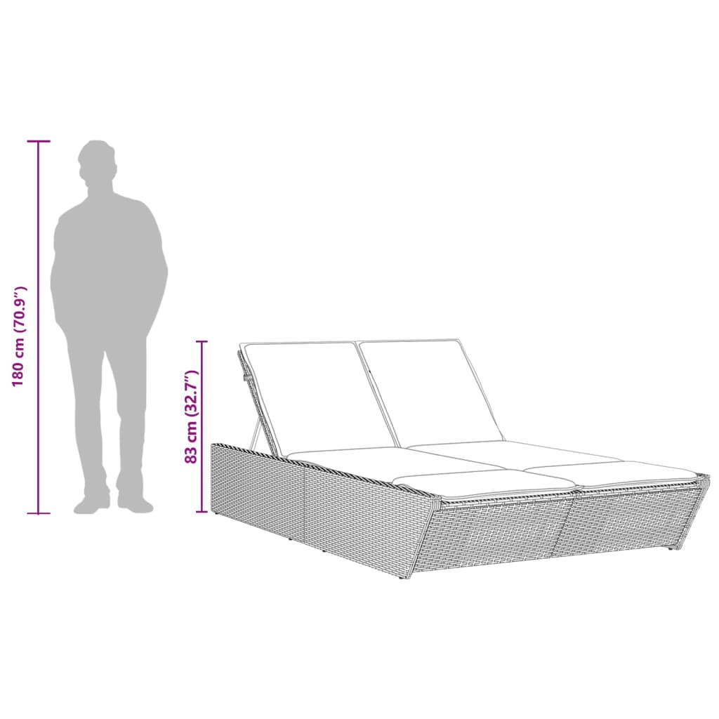 Double sun lounger with cushions in beige PE wicker