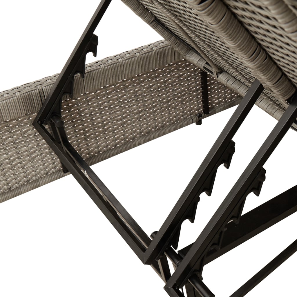 Double sun lounger with cushions in light grey poly rattan