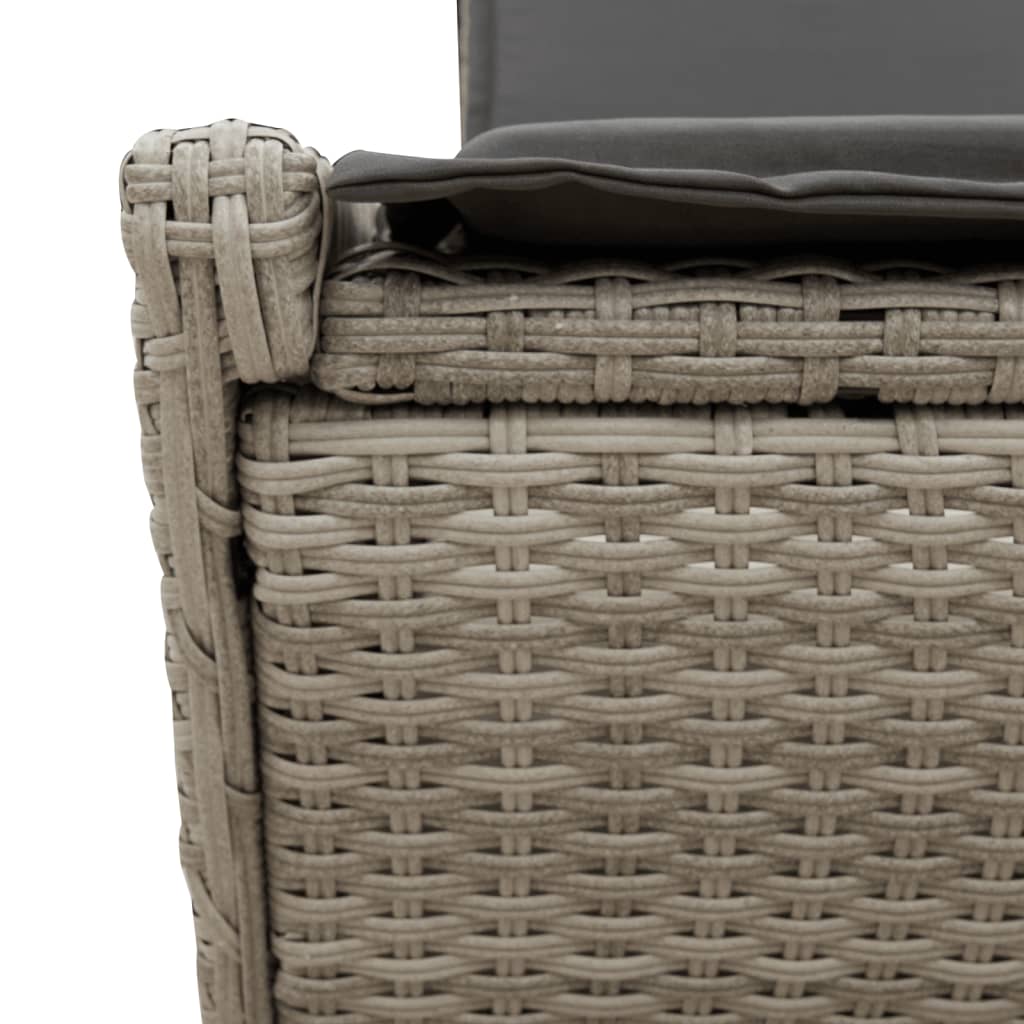 Double sun lounger with cushions in light grey poly rattan