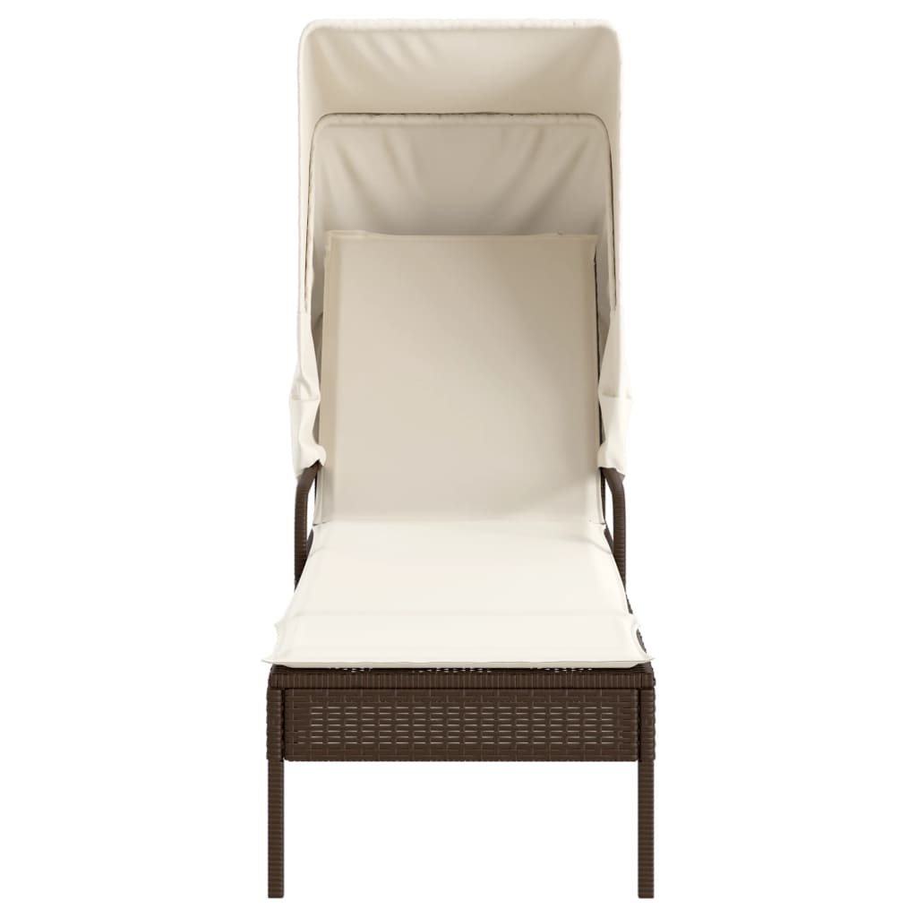 Sun lounger with canopy in brown PE wicker