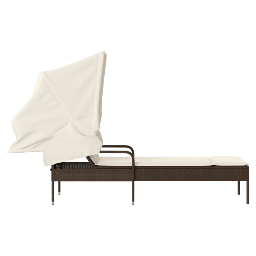 Sun lounger with canopy in brown PE wicker