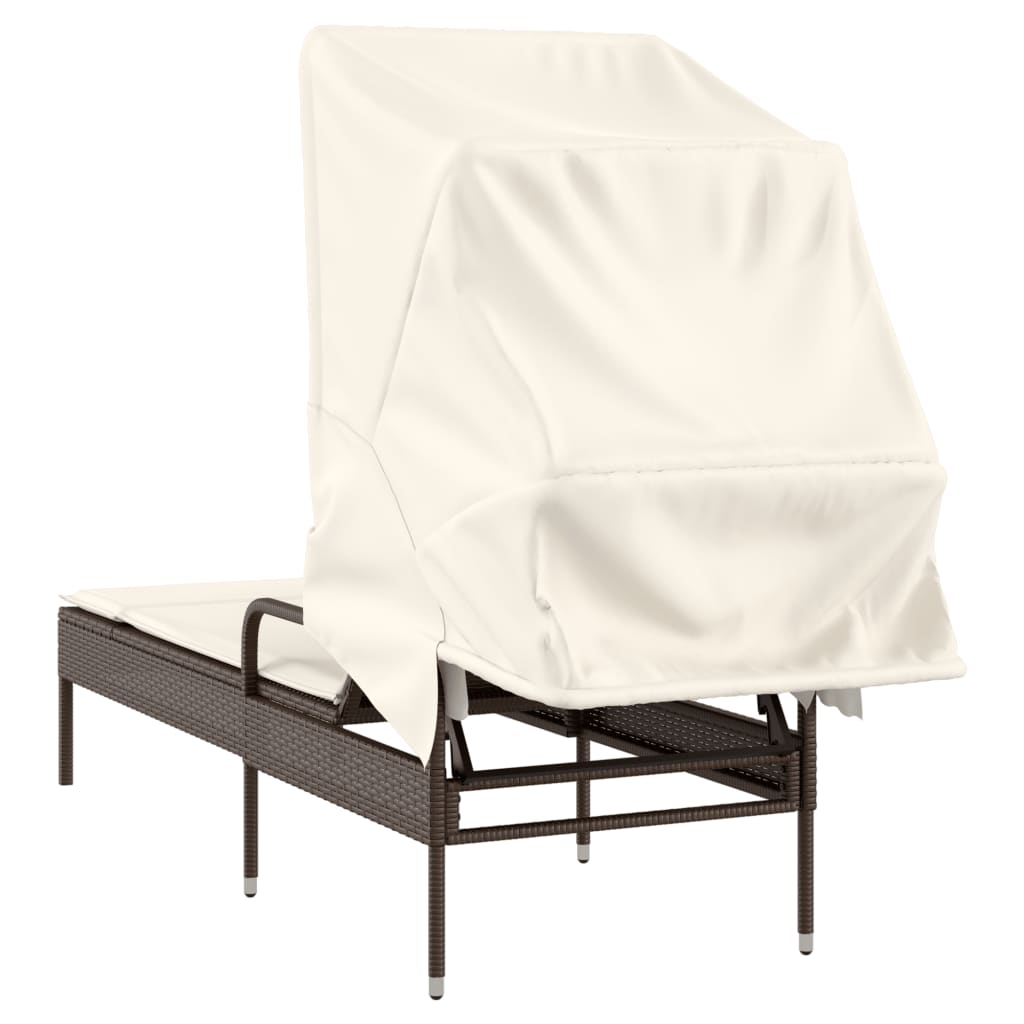 Sun lounger with canopy in brown PE wicker