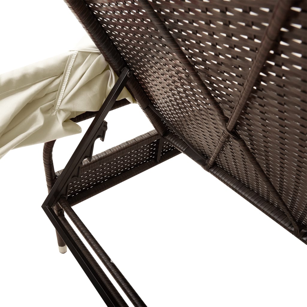 Sun lounger with canopy in brown PE wicker